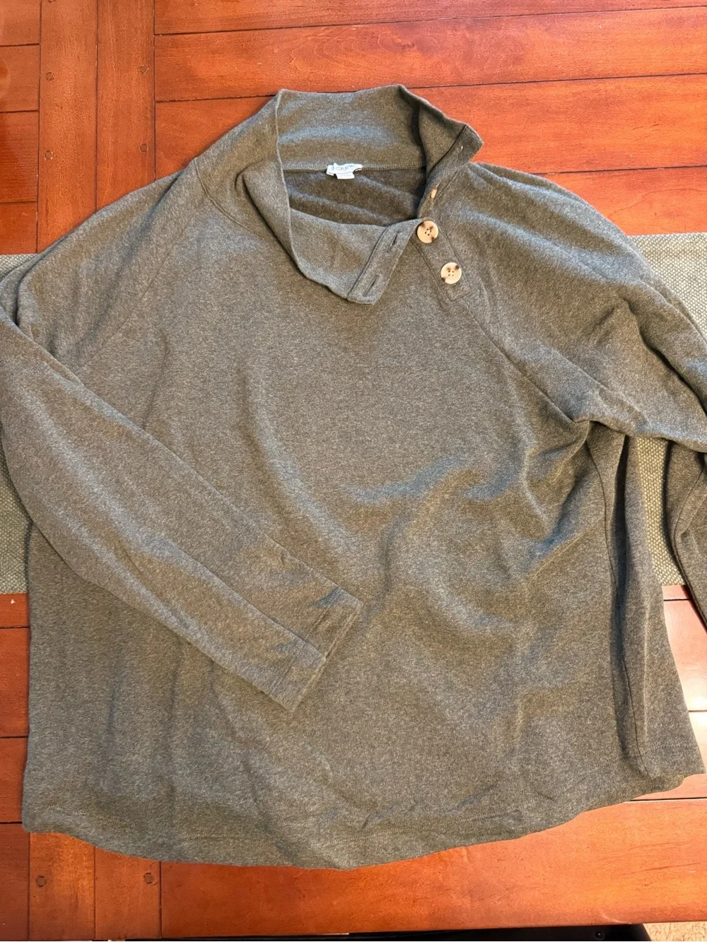 J. Crew Gray Button-Neck Knit Sweater